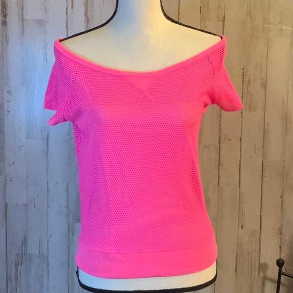 Aero hot pink mesh top. On or off shoulder. S/P - Picture 1 of 5